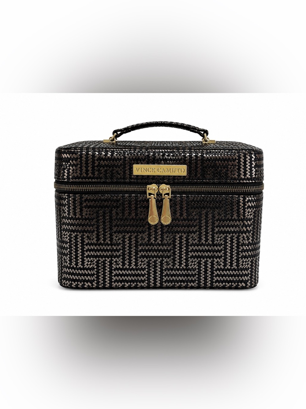 Vince Camuto Black Metallic GeometricTrain Case Makeup CosmeticTravel Organizer